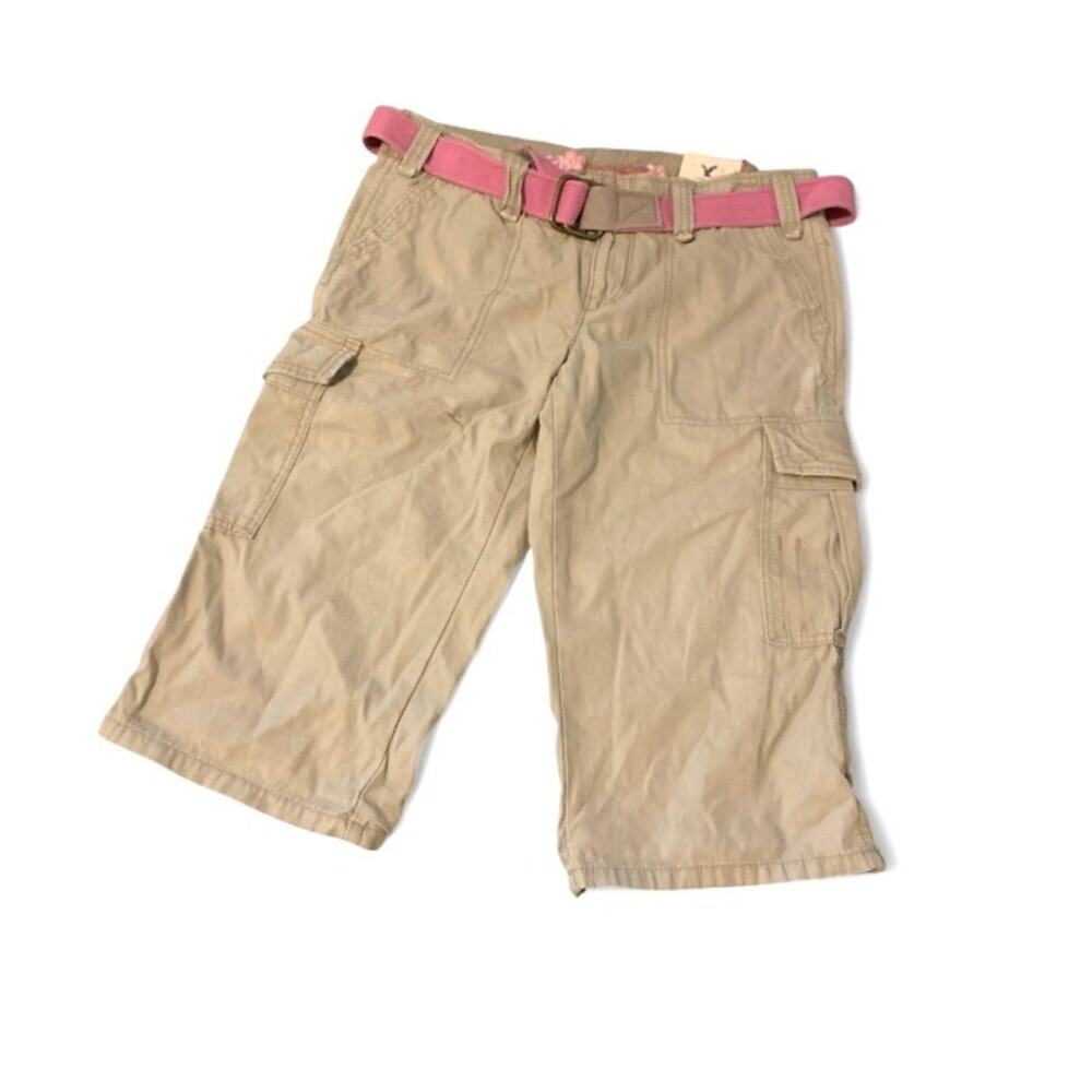 American Eagle Y2K Vintage Deadstock Cargo Capri Pants Pink Belt NWT Size 10